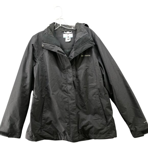 Columbia Interchange Omni-Tech Jacket Mens XL Black Hooded Waterproof Full Zip - Picture 1 of 13